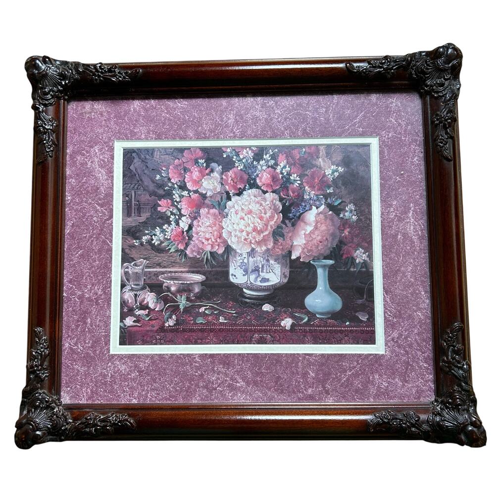 Vintage Ornated Frame Painting Drawing Mirror MCM Hand Carved Wood 16x13”
